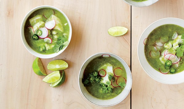 Green posole with cod and cilantro