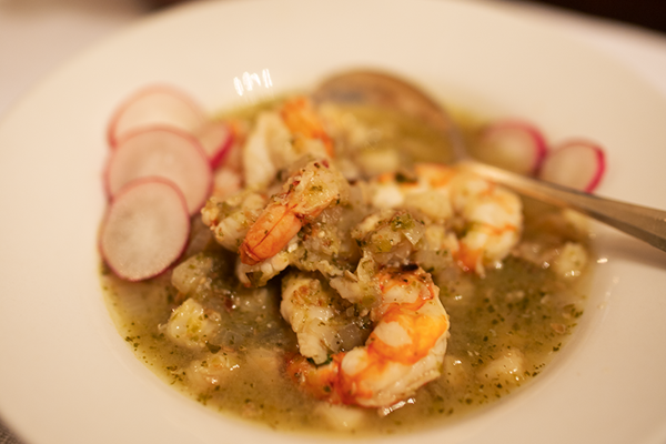 Green pozole with shrimp
