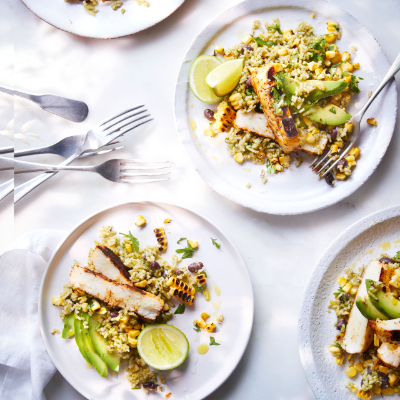 Green rice & Cajun-spiced halloumi salad