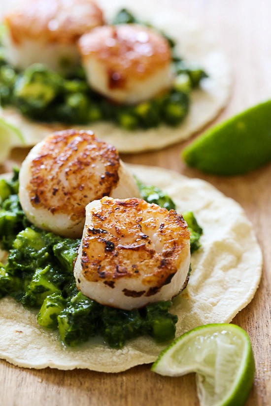 Green scallop tacos