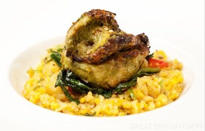 Green-spiced turkey breast with moong kedgeree