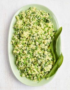 Green spinach, sprouts and frozen peas