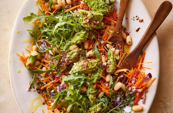 Green tahini chicken & cannellini bean salad