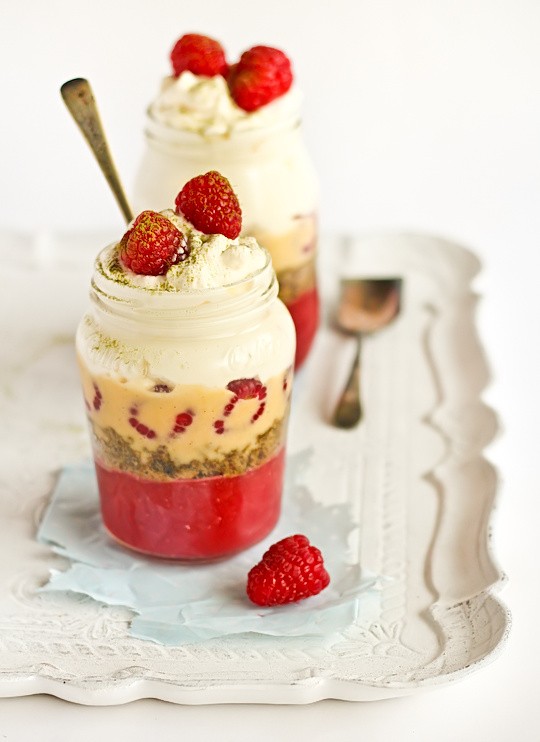 Green tea & raspberry trifles
