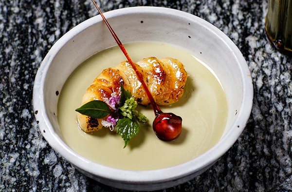 Green tea, banana and hazelnut crème brûlée