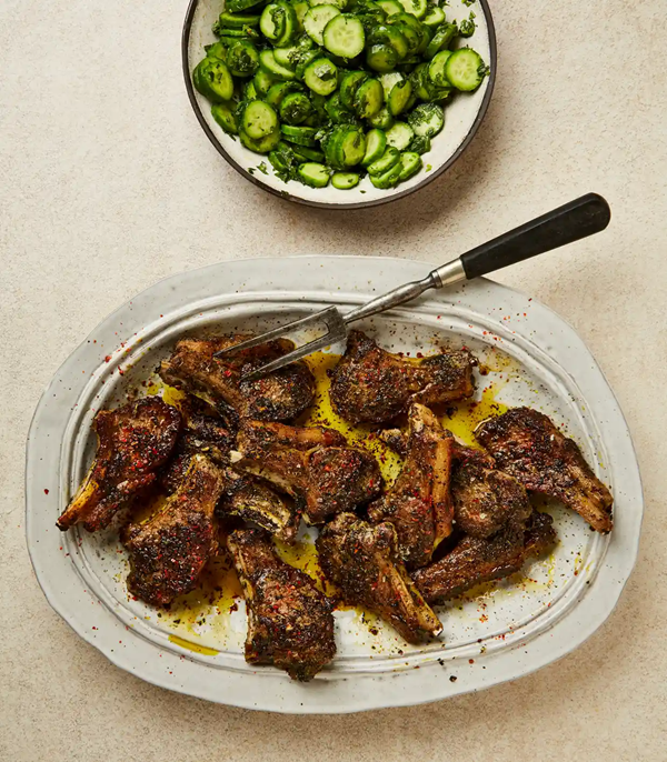 Green tea lamb cutlets with cucumber