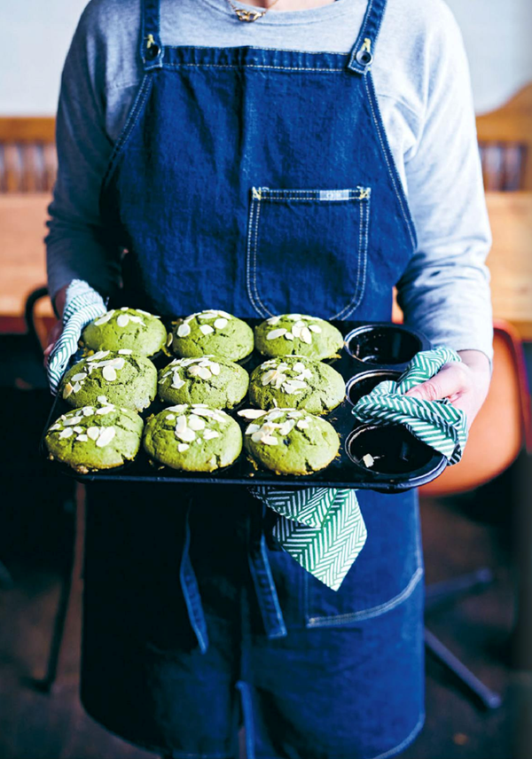 Green tea muffins with sweet azuki beans