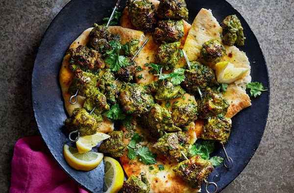Green tikka masala chicken skewers 