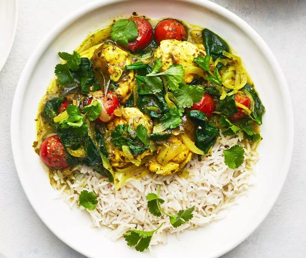 Green tikka monkfish curry