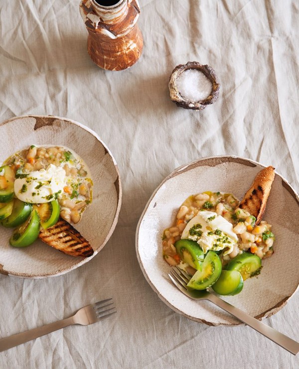 Green tomato & white bean salad with burrata