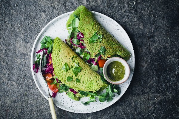 Green vegan chickpea pancakes