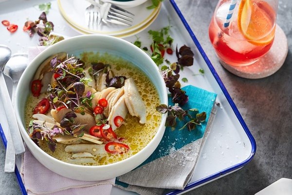 Greenlip abalone with green coconut curry