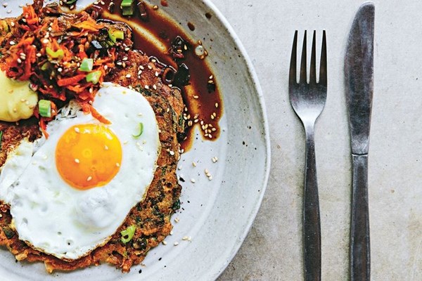 Greens & kimchi pancakes