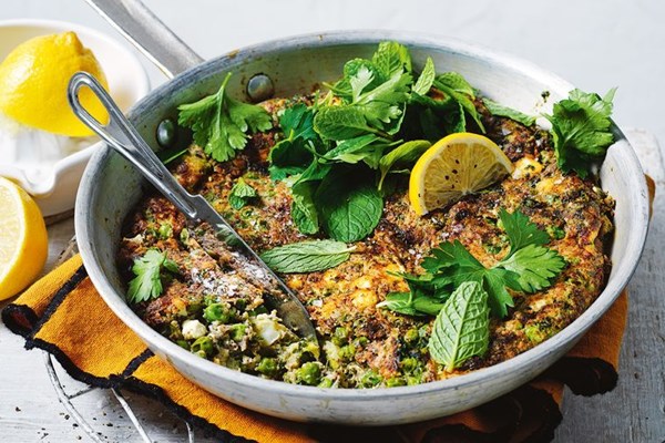 Greens and feta fritter with lemon tahini yoghurt