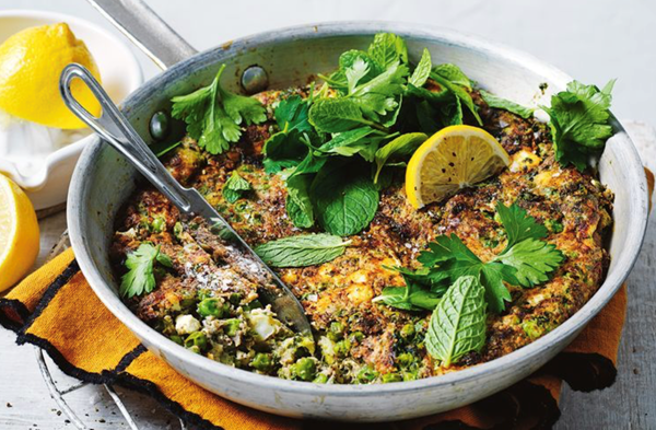 Greens and feta fritter with lemon tahini yoghurt