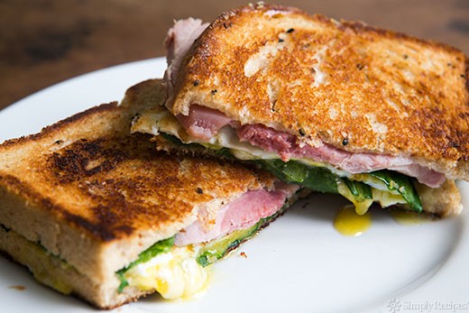 Greens, eggs, and ham sandwich