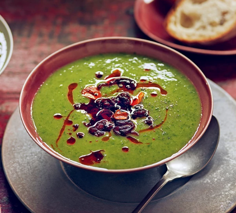 Greens, potato & chorizo soup