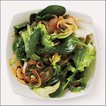 Greens with golden raisins