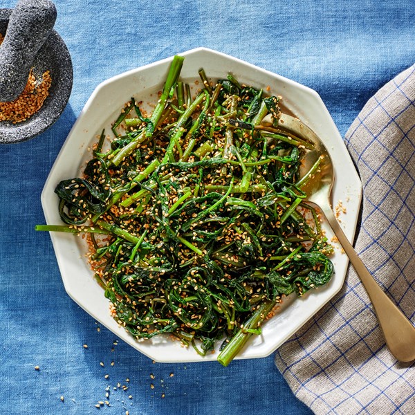 Greens with magical sesame salt 