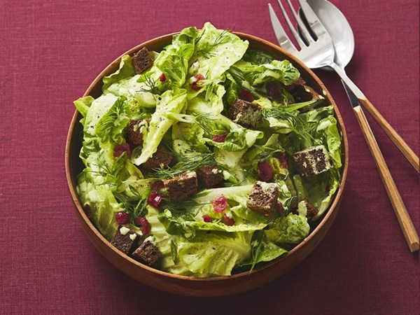 Greens with pickled cranberries and buttermilk dressing