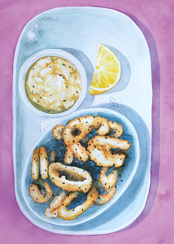 Gremolata-crumbed calamari & anchovy tartare