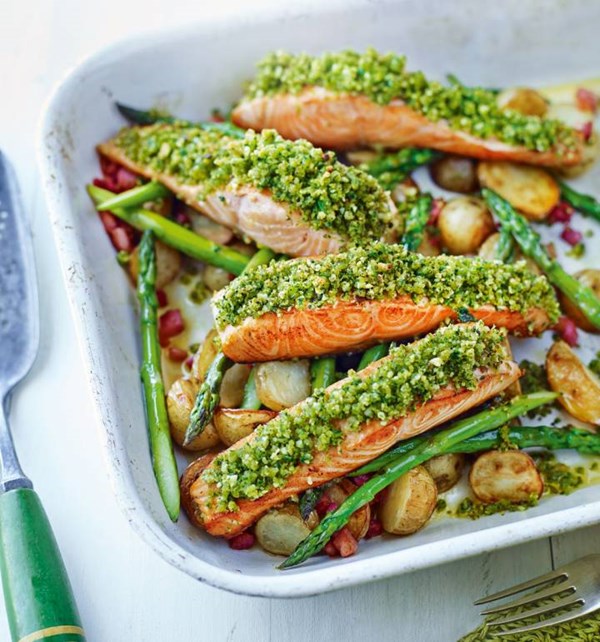 Gremolata salmon traybake
