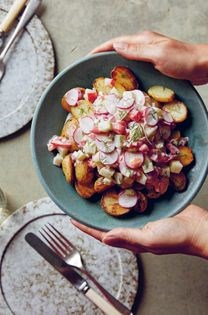 Greta’s gran’s potatoes with kefir & summer vegetables