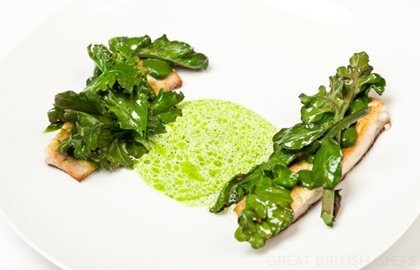 Grey mullet with nettle, sea kale, parsley and cream