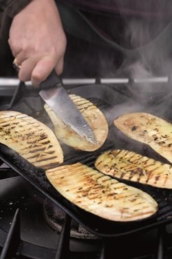 Griddled aubergine with fennel seeds and tzatziki