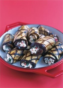 Griddled aubergines with feta, mint and chilli