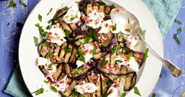 Griddled aubergines with mozzarella