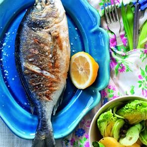 Griddled black bream with warm potato salad