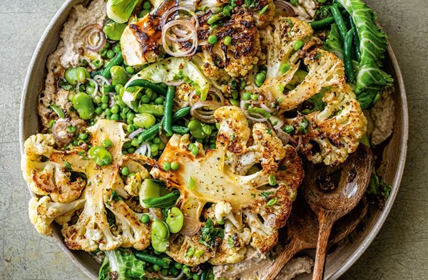 Griddled cauliflower with beans & anchovy dressing