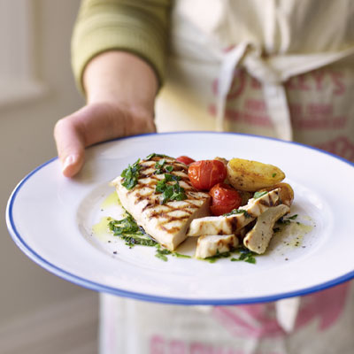 Griddled chicken with herb dressing