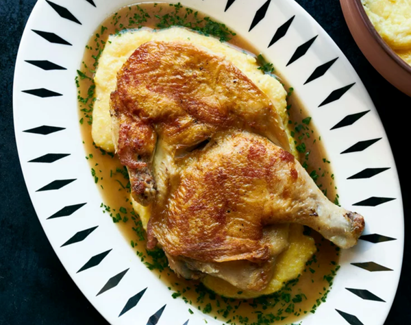 Griddled chicken with white wine jus
