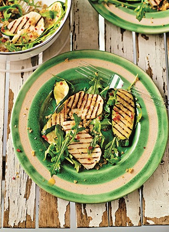 Griddled courgette and halloumi salad with toasted quinoa