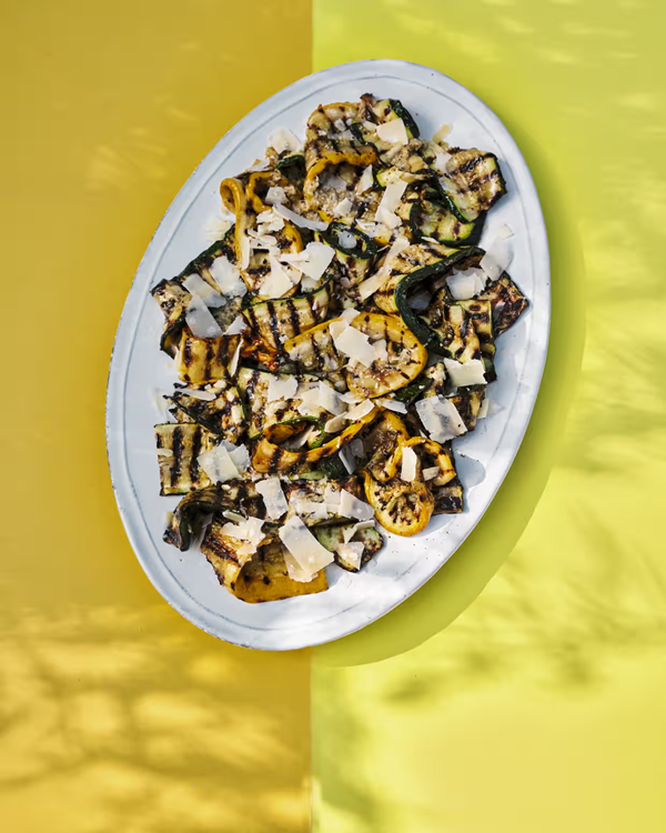 Griddled courgettes, mint and Parmesan