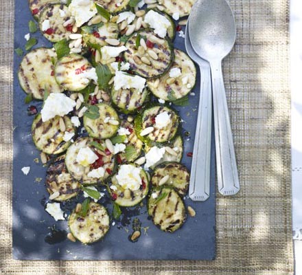 Griddled courgettes with pine nuts and feta