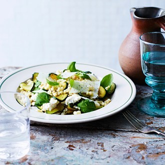 Griddled courgettes with ricotta and fregola