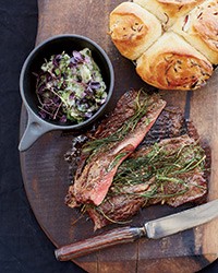 Griddled gaucho steak with bread-and-basil salad