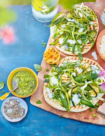 Griddled greens and ricotta flatbreads