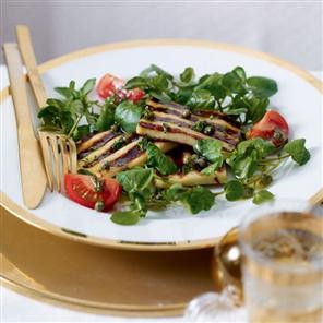 Griddled halloumi with watercress salad
