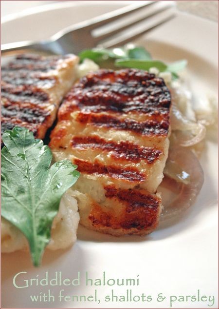 Griddled haloumi cheese with caramelised fennel, shallots & flat leaf parsley