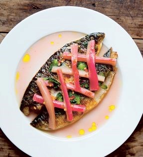 Griddled mackerel fillets with rhubarb