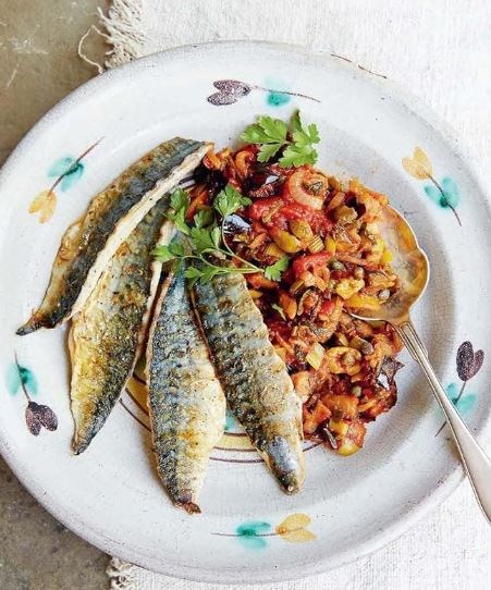 Griddled mackerel with caponata (Scombro grigliato con caponata)