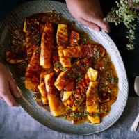 Griddled pineapple with passion fruit