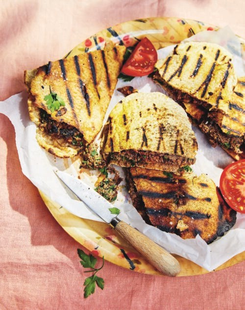 Griddled pita stuffed with sumac-spiced meat (Arayes)