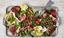 Griddled radicchio and sugar snap pea salad