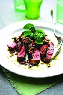 Griddled ribeye with watercress and radicchio chimichurri