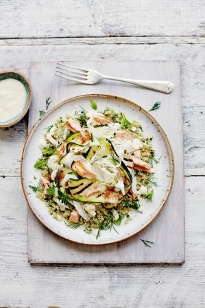 Griddled salmon with herby quinoa